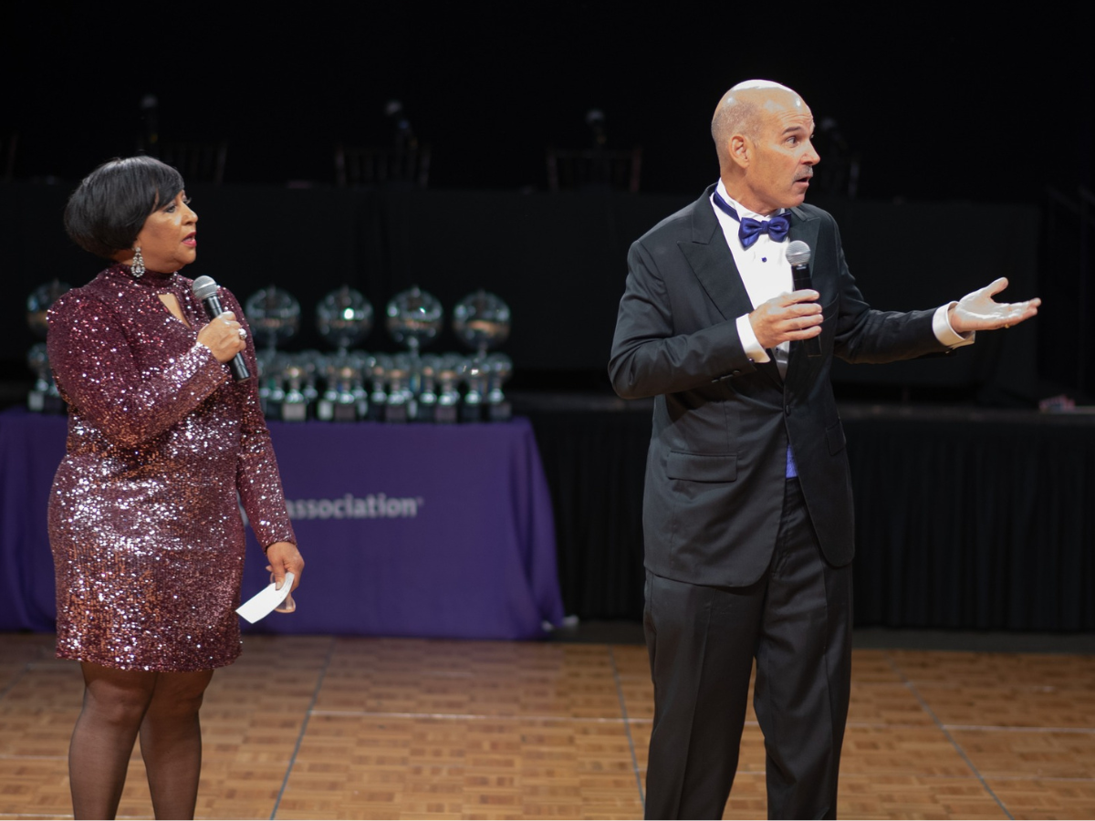 Dr. Jonathan Liss gives presentation to crowd of 1,000 during the annual "Dancing Stars of Columbus" Alzheimer's Association event.